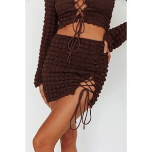 NEW NWT Isalis Monroe Bubble Stretch Lace-Up Pull-On Lined Mini Skirt Brown M